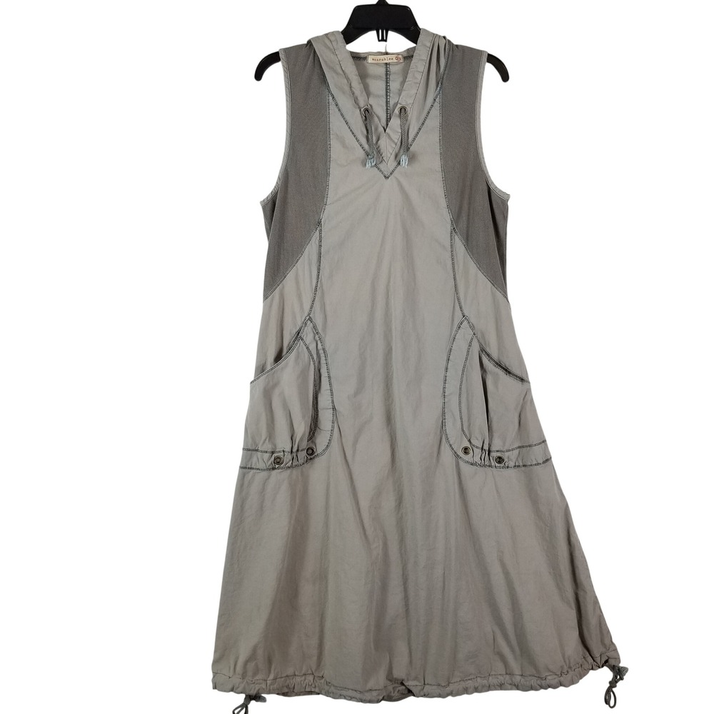 Wearables Hooded Sleeveless Dress Womens Medium Gray Cargo Bungee Hem 3413W